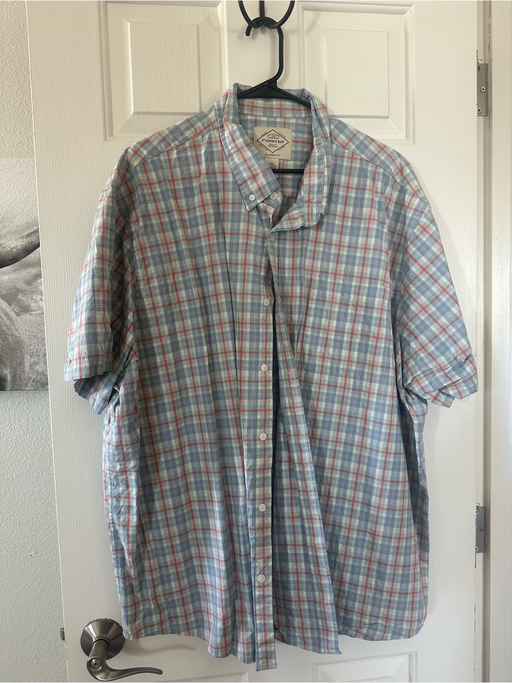 St Johns Bay 3XL Classic Fit Plaid Short Sleeve Button Down Shirt Mens Cotton